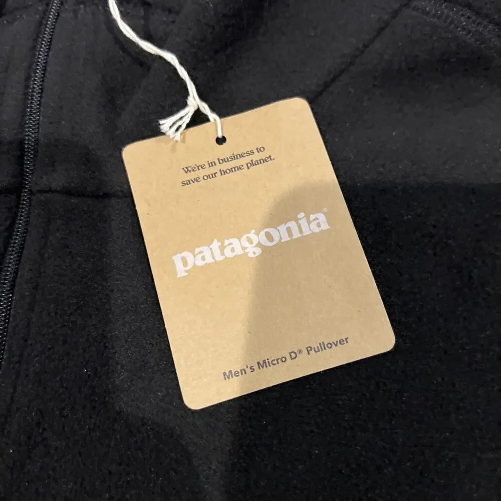 Patagonia Pullover Mens XXL Black Micro D Fleece 1/4 Zip NWT Company Logo - Picture 4 of 13